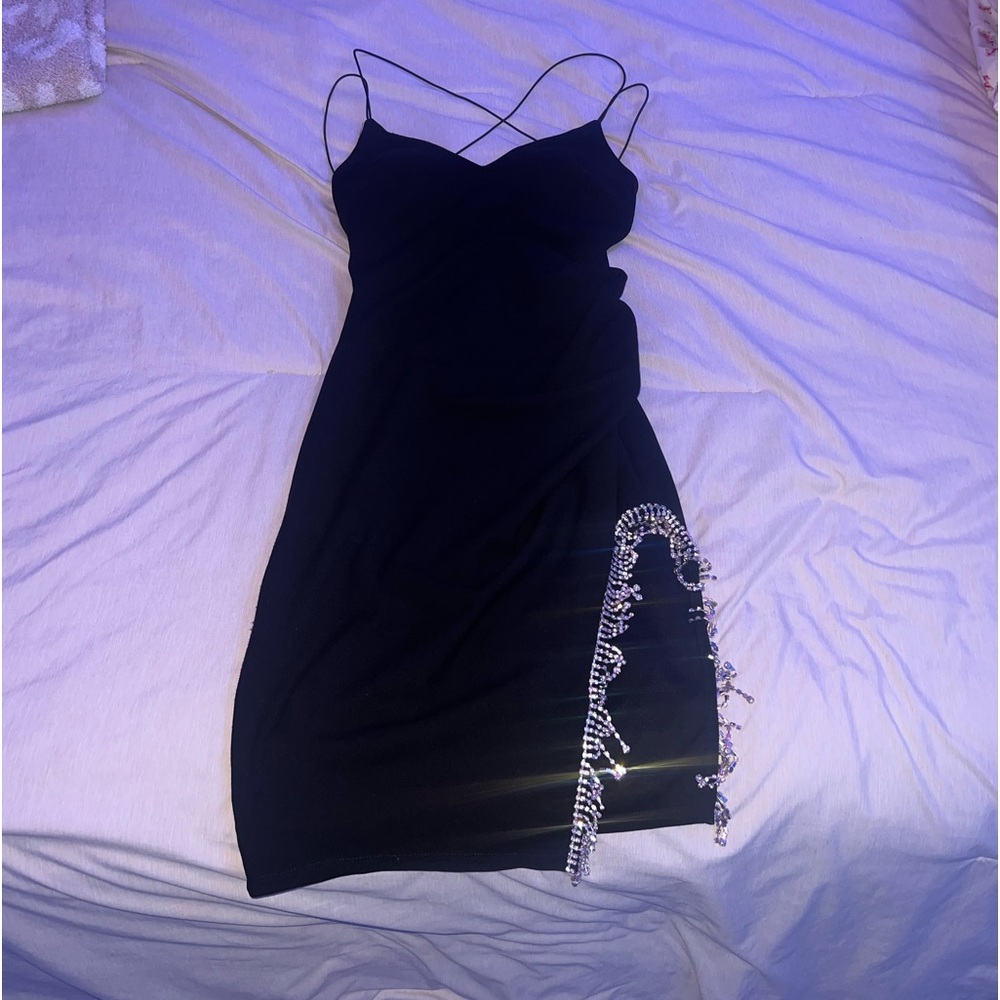 black diamond slit dress